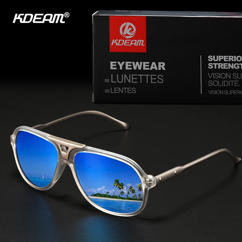 

KDEAM Polarized Pilot Sunglasses Men Outdoor Driving Anti-Vertigo Glasses Sport Windproof Goggles Male Blue Mirror Plastic Frame