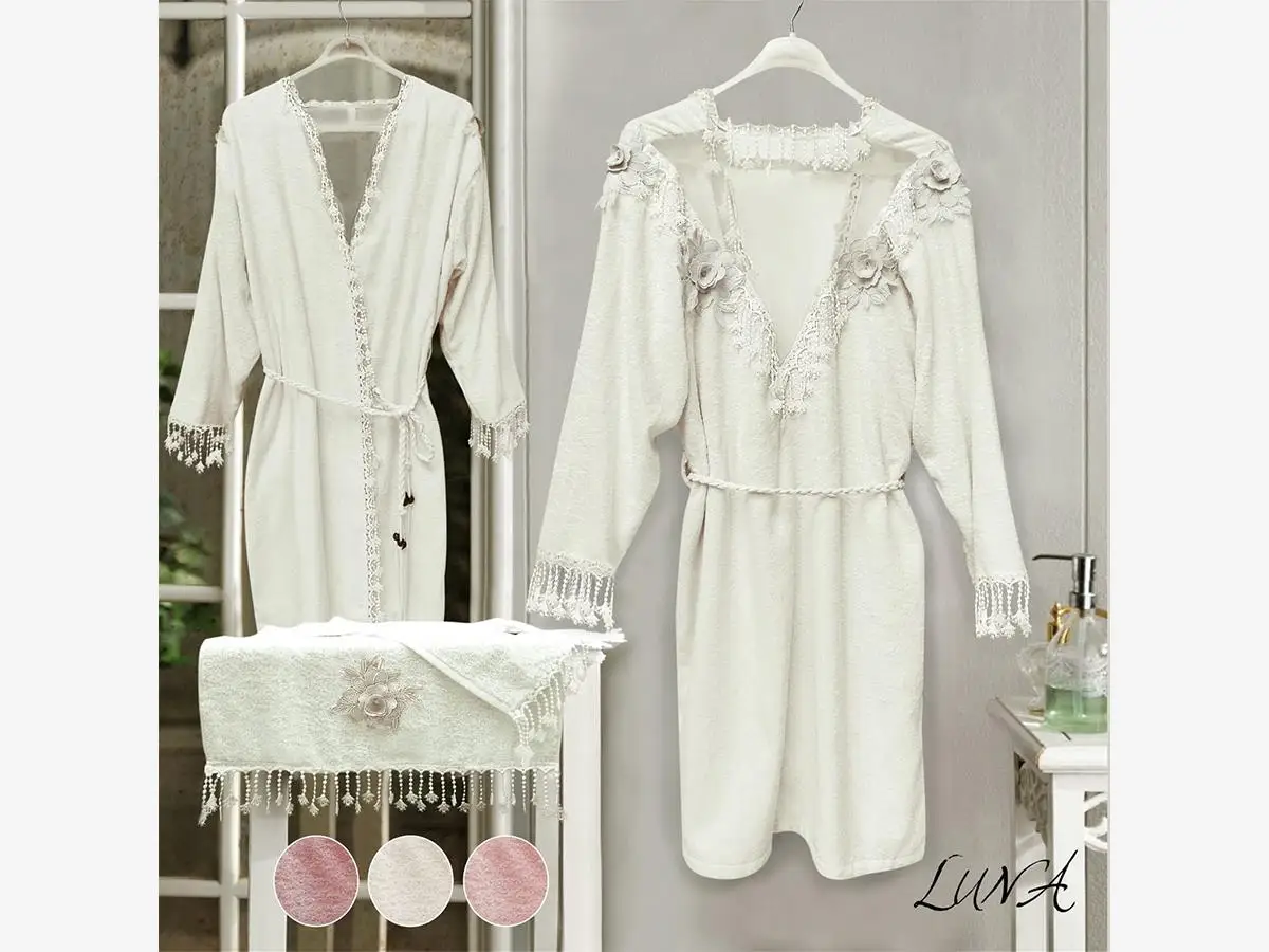 

Bamboo Ruched Back Detailed Luna Lady Robe Set Cream
