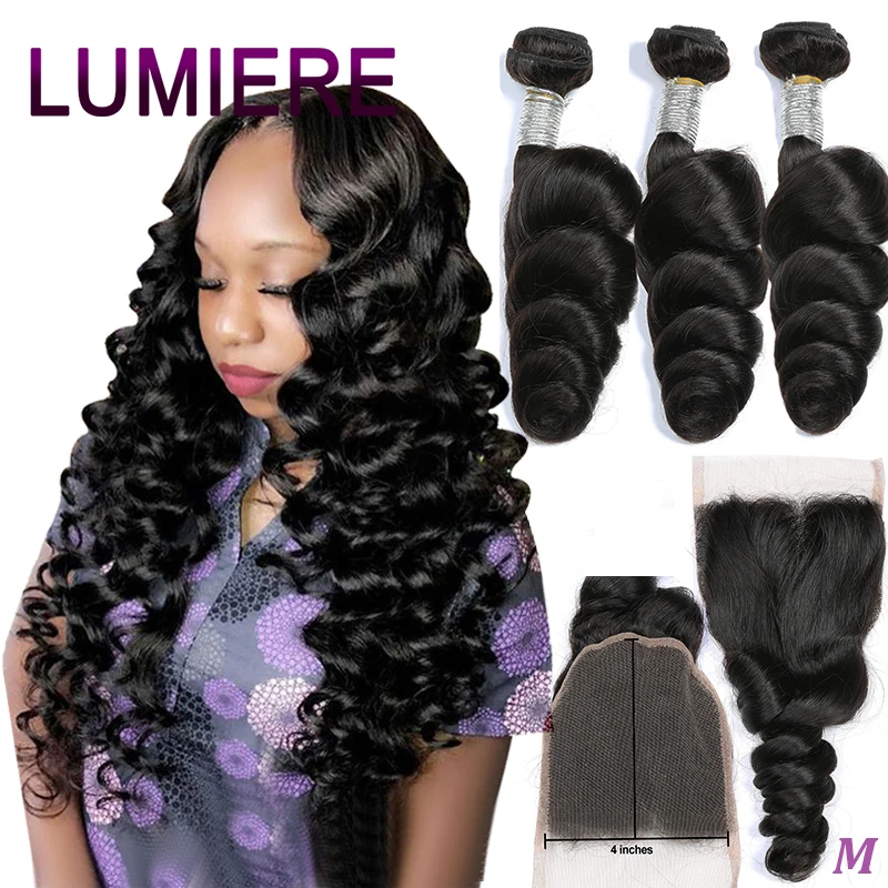 Lumiere волосы волнистые объемные пряди с закрытием перуанские фронтальной