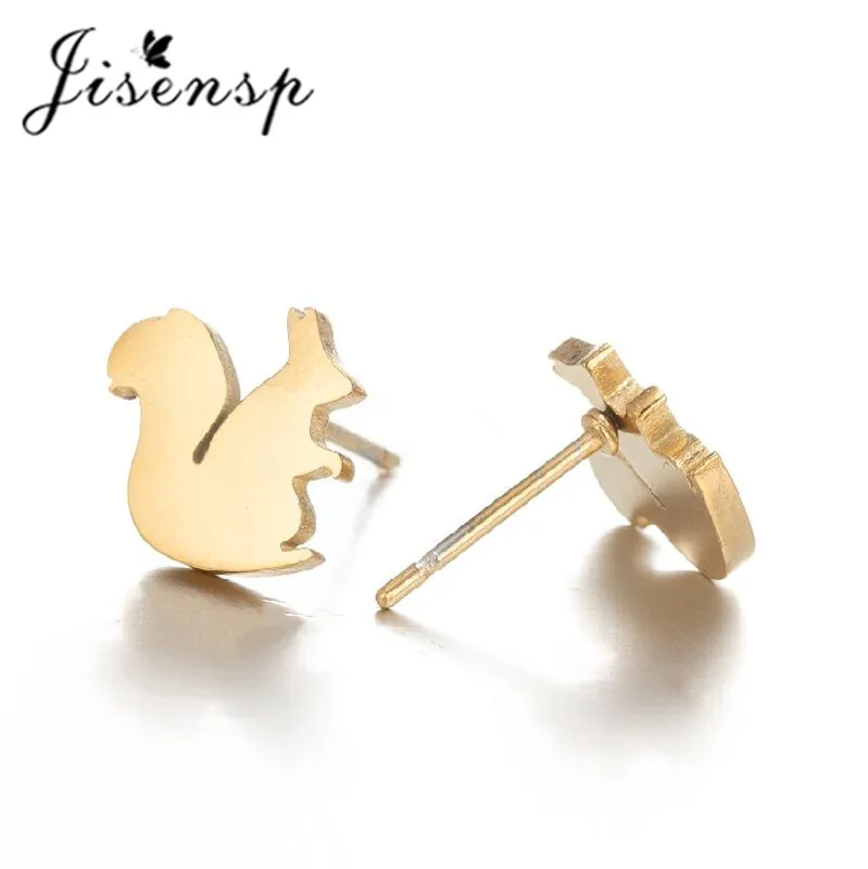 

Jisensp Creative Fashion Stainless Steel Lovely Animal Series Earrings Cute Squirrel Stud Earrings Women Home Party Accessories