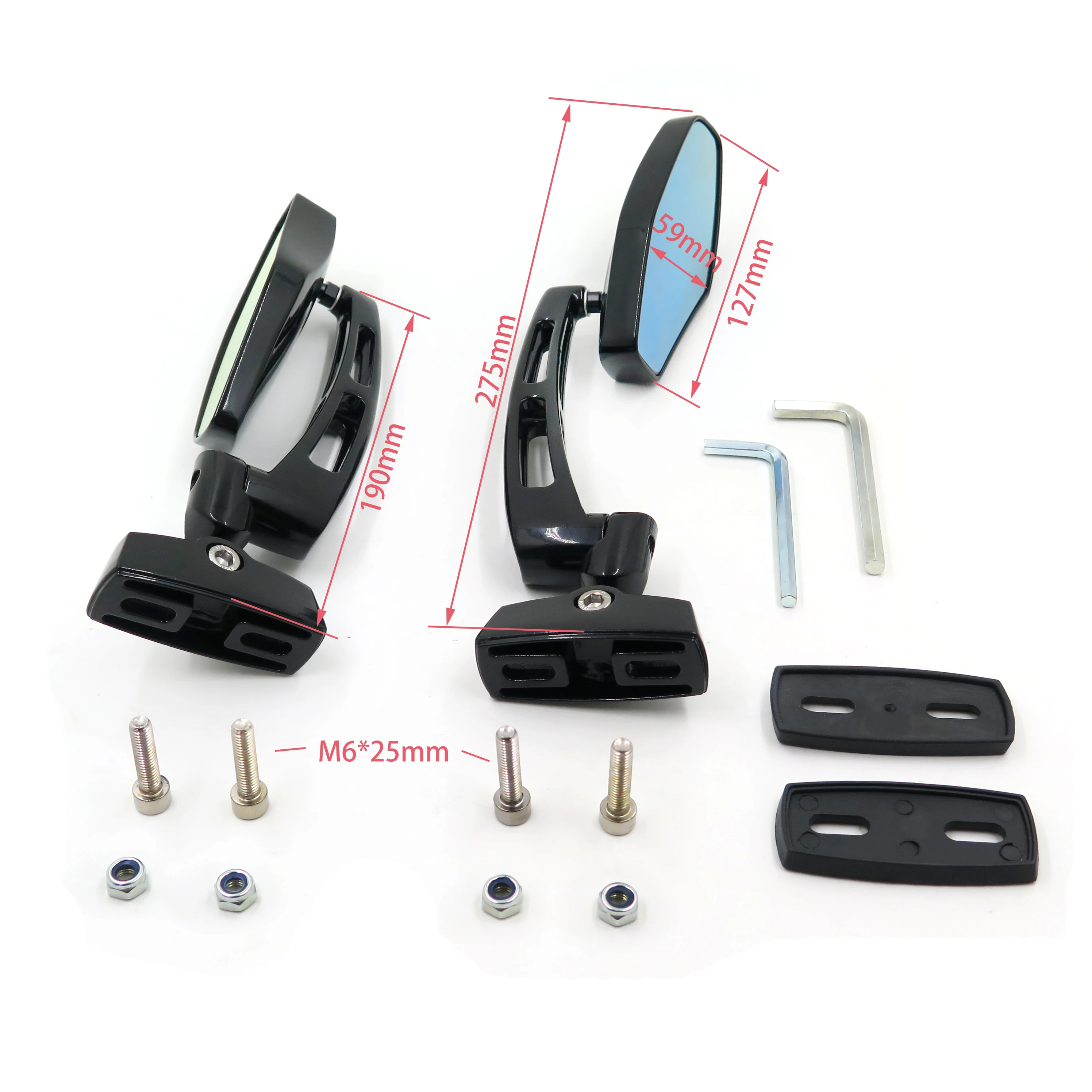 Черные алюминиевые боковые зеркала заднего вида 6 мм с ЧПУ для мотоциклов Yamaha XVS1100