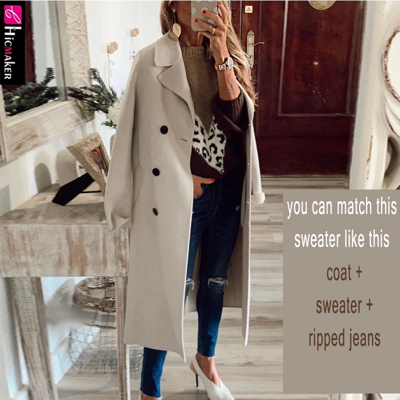 Женский вязаный пуловер большого размера свитер с рисунком животных круглый