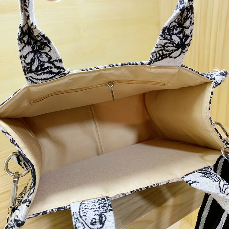 

New Casual Embroidery Canvas Handbag Women Large Capacity Handle Bag Simple Shoulder Bags Shopping Lady Totes Designer Clutch