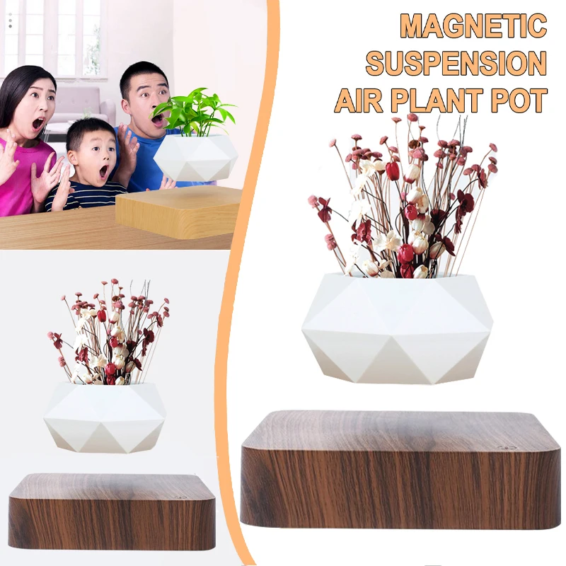 

Novelty Magnetic Levitation Bonsai Pot Garden Flowerpot Suspension Potted Plant Original Wood Color Home Desk Decor Gift Planter