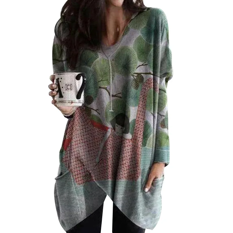 

Модная женская футболка ALALY с длинным рукавом, повседневные зеленые женские топы 2020, свободные длинные топы, женская одежда