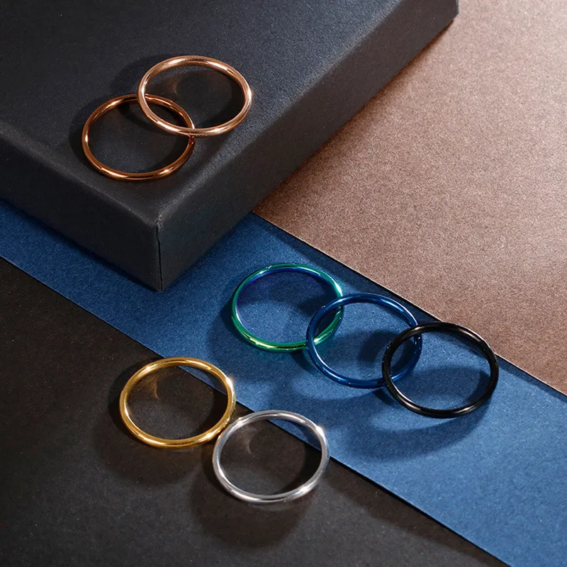 

Porvitt- Fine 2mm Rings for Women Men Jewelry Black Silver Rose Gold Color Stainless Steel Elegant Party Tail