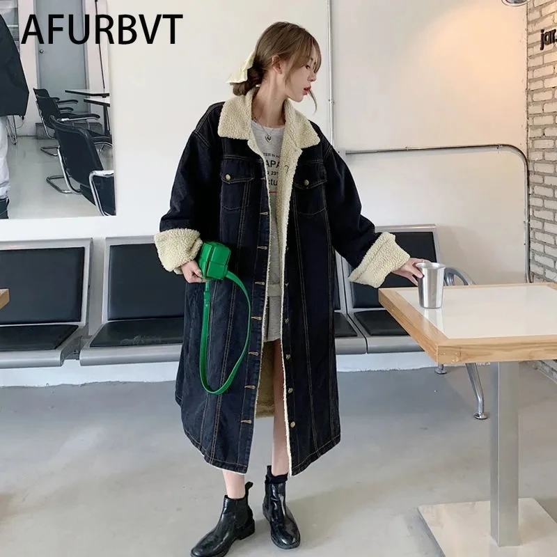 

Denim Jackets Women Fur Collar Oversize Clothing Autumn Ladies Button Blue Black Long SleeveJean Jacekt Coats Outwear