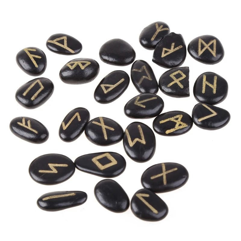 

G5AC Natural Carved Black Obsidian Crystal Runes Stone Tumbled Divination Fortune-telling Healing Meditation Gift Collection
