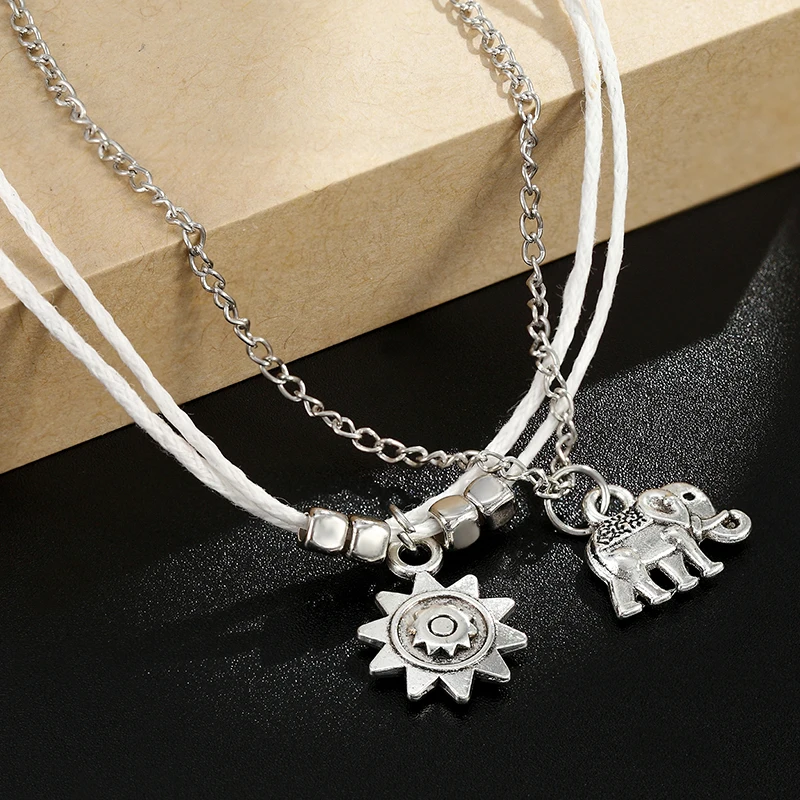 Браслет-анклет многослойный Женский Пляжная подвеска в стиле ретро со слоном