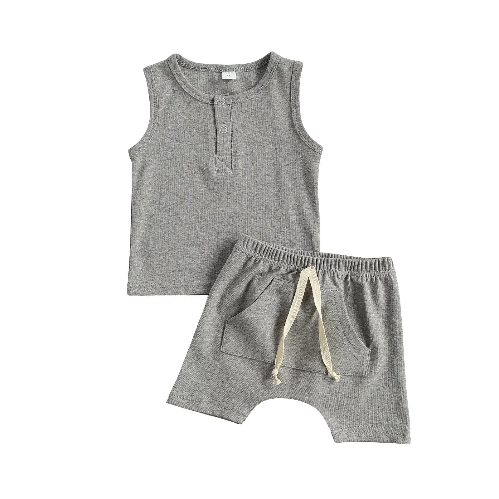 

0-24M Newborn Baby Boys Clothes Sets 0-18M Solid Sleeveless Pullover Vest Tops Shorts