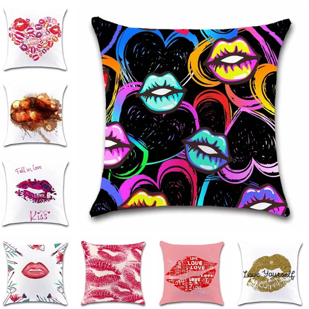 

Sweet red kiss Love printed white Cushion Cover Decor chair Home sofa shop seat friend children's sweet bedroom gift pillowcase