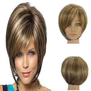 HAIRJOY, Женский синтетический парик, стрижка Боб, стиль Пикси, с челкой, блонд, двухцветный, короткий парик, машинное изготовление