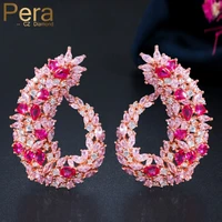 pera perfect rose gold multi colored cubic zirconia luxury big bridal wedding party earrings for women jewelry accessories er141