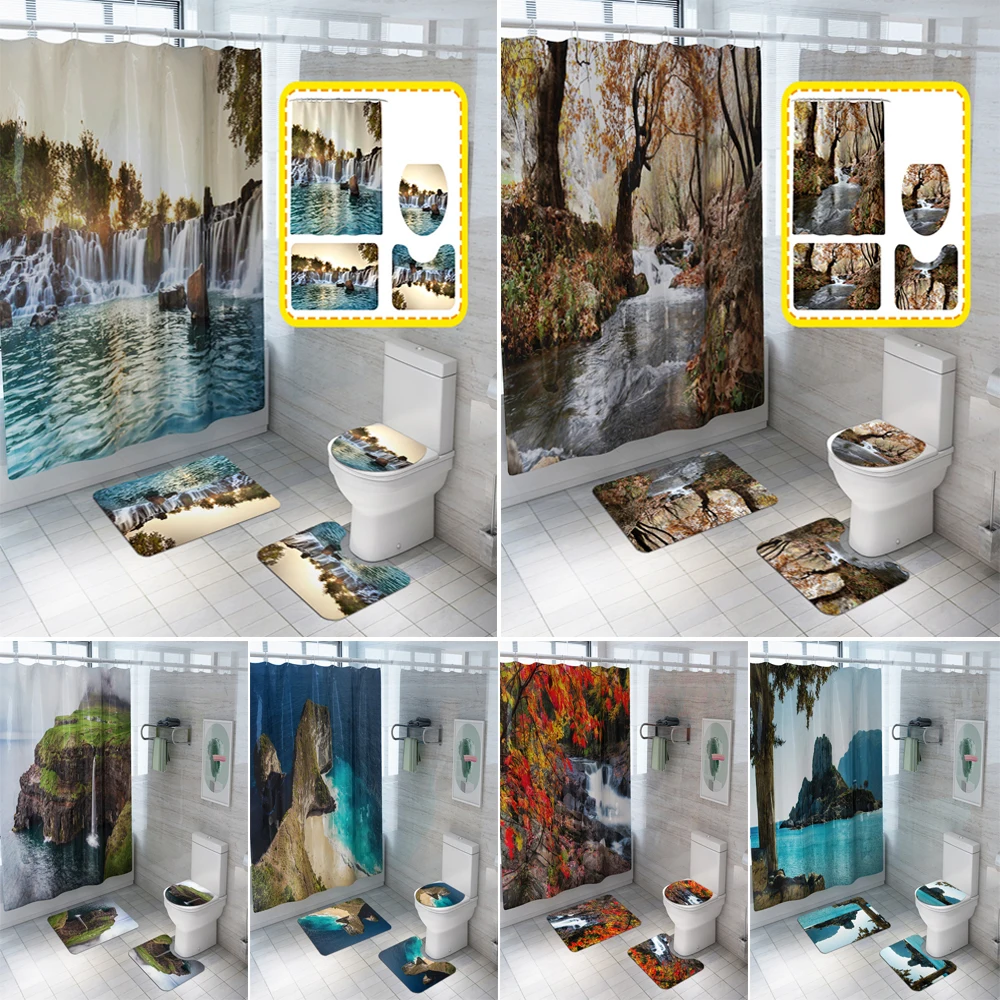 Леса деревьев пляжа напечатаны 3d душ Шторы Водонепроницаемый полиэстер с