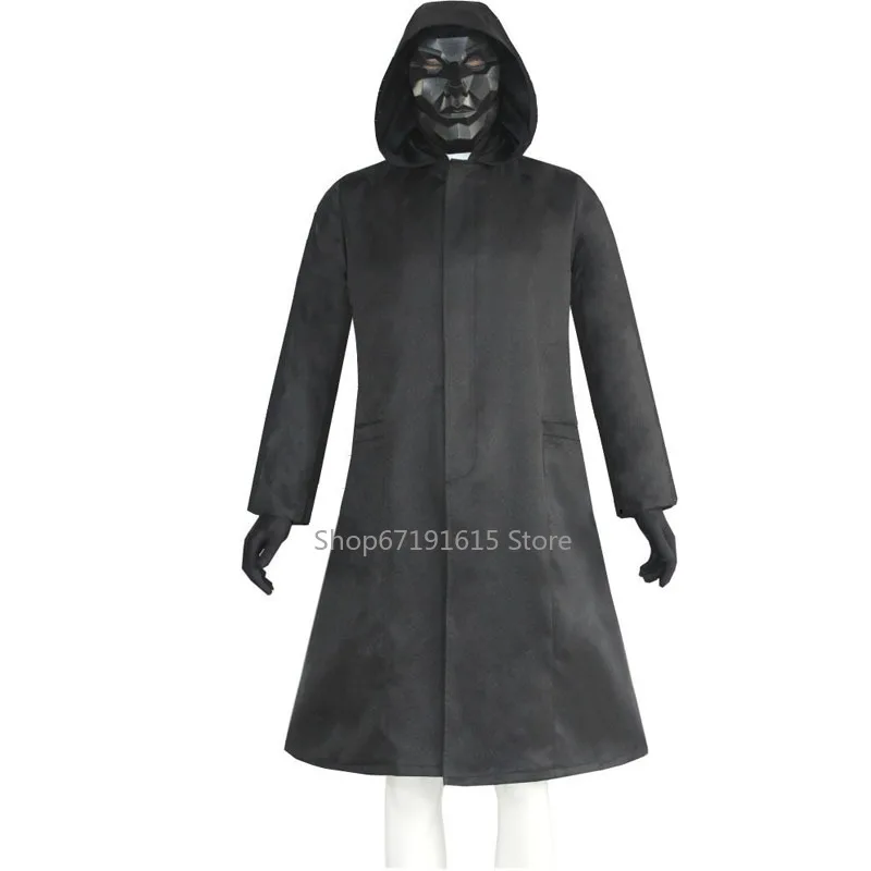 

Squid Game Boss Cosplay Cloak Trench Coat and Mask Lee Byunghun TV Drama Costumes Black Coat Uniform Suit Unisex Size Hot Sale