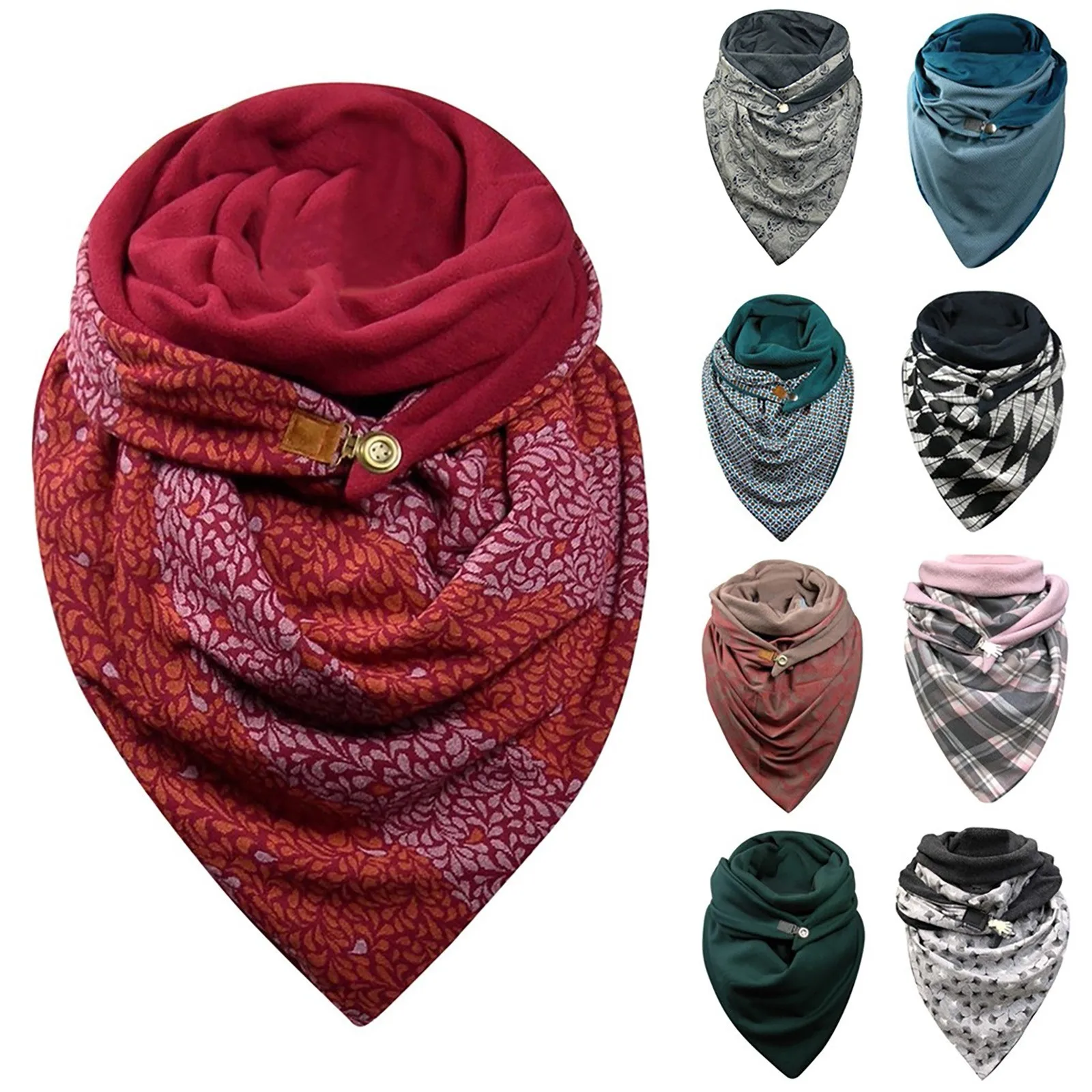 Шарф женский зимний мягкий однотонный с принтом в горошек на пуговицах модный