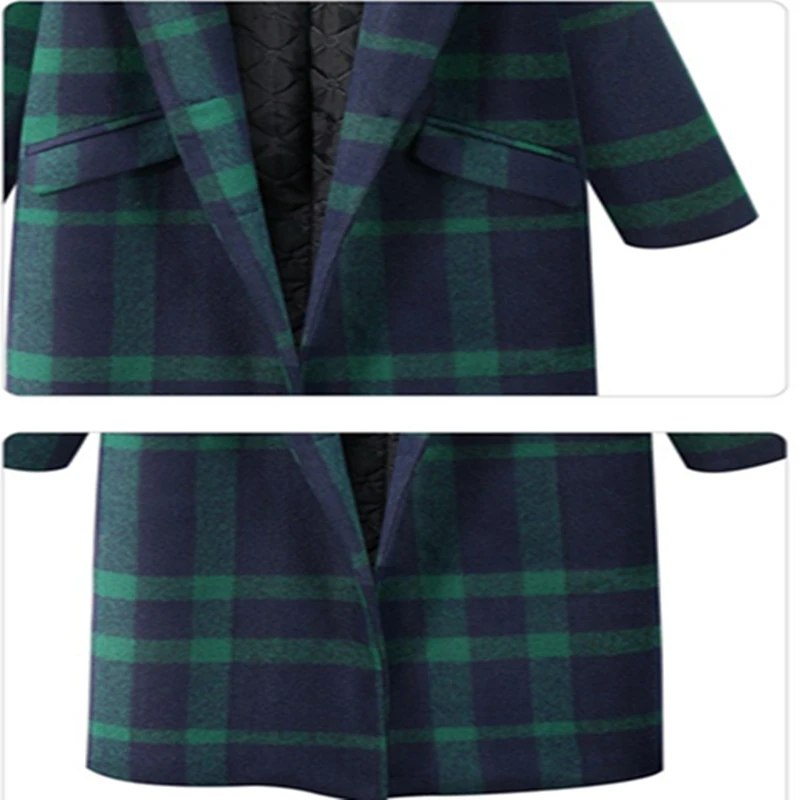 

Women coat winter loose warm jackets Plus size Windbreaker Office Lady Single Button Turn-down Collar Regular plaid coat