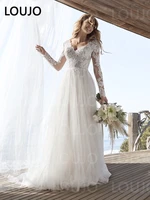 luojo lace wedding dress plus size floor length 34 long sleeve lace applique beach bridal gowns vestido de novia modest