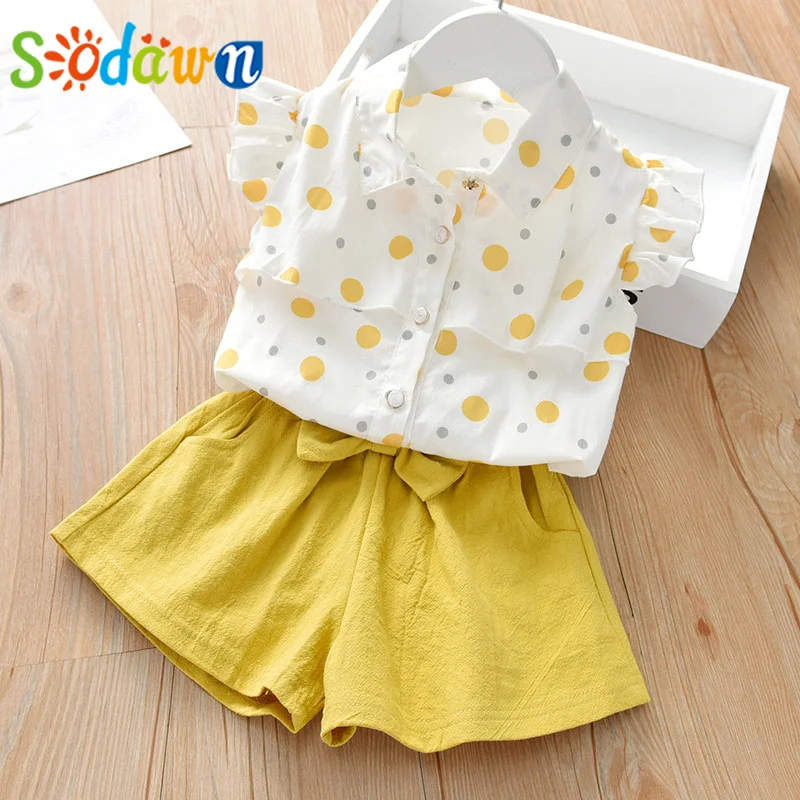 

Sodawn Polka Dot Shirt+Shorts 2Pcs Summer Girl Set Young Children Clothing Sets Baby Girl Clothes Kid Clothes