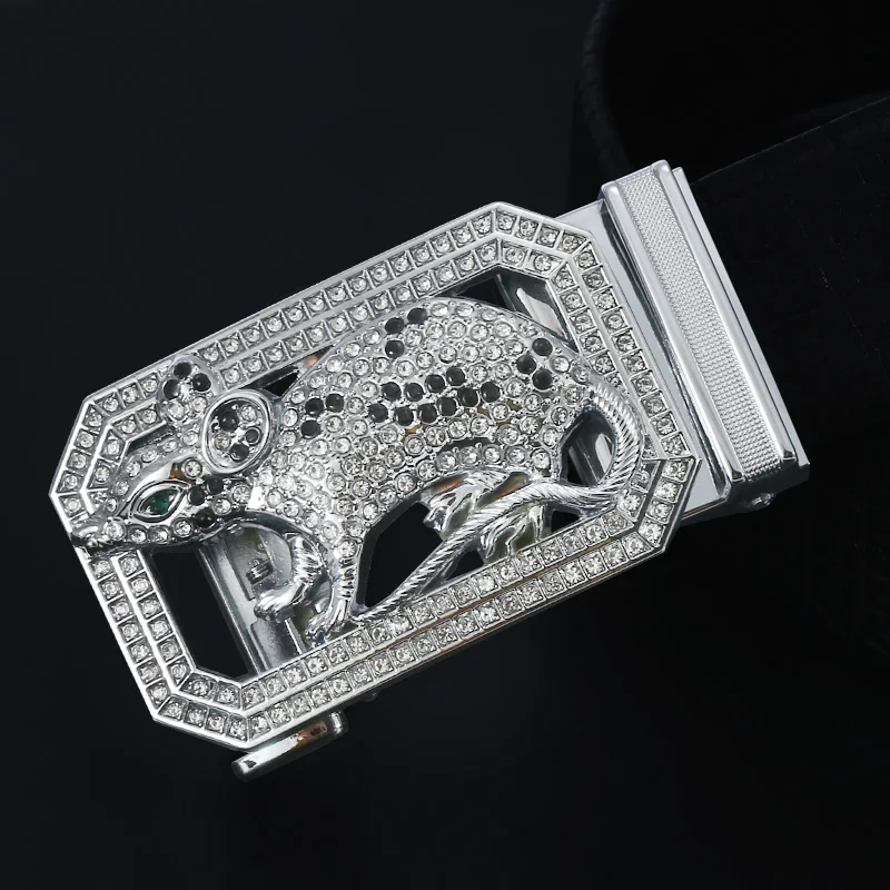 

Men's Belt Luxurious High Quality Genuine Leather Twelve Animals Silver Brand Diamond Buckle Ceinture Homme Free Shipping