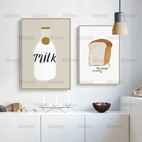 milk bottles bread wall art canvas painting nordic hand painted poster cartoon wall pictures print for dining room morden decor