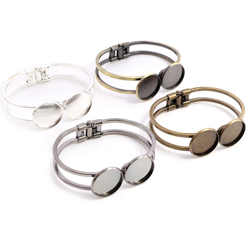 Высокое качество 20 мм Посеребренная бронзовая пушка Черный Браслет База пустые