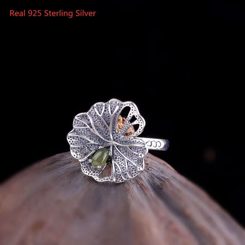 

Buyee Fashion Female Ring Vivid Black Texture with Clear Lotus Leaf Real 925 Sterling Silver Wedding Fine Ring for Women Jewelry