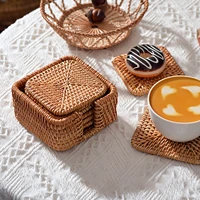 coaster cup mat dining table mats 6pcs woven kitchen accessories 6pcsset heat insulation rattan placemats