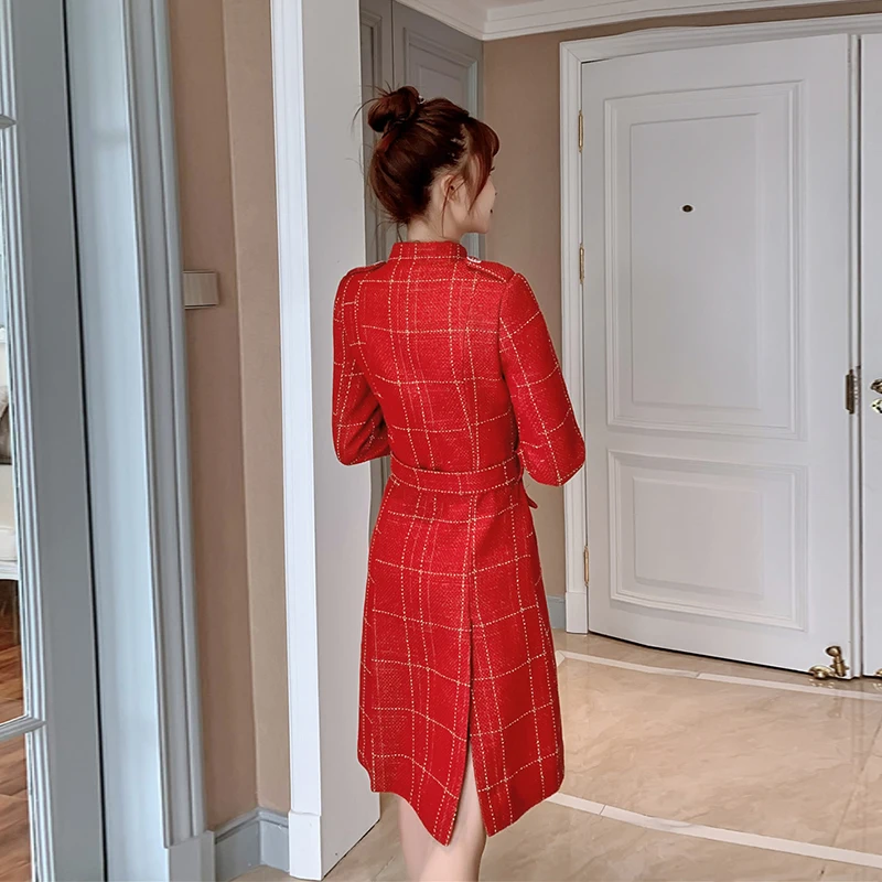 Женское шерстяное пальто с поясом длинное однобортное в стиле милитари твидовая