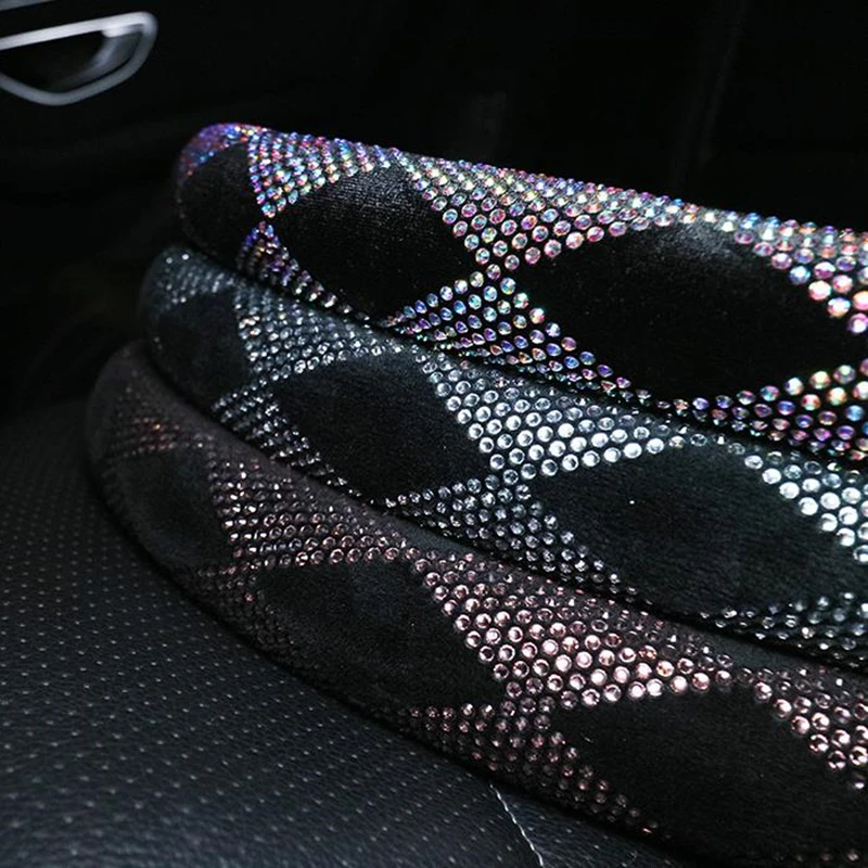

New Car Steering Wheel Cover Diamond Bling Rhombus Handle Cover Goddess Style Four Seasons Universal Non-Slip Fashion Female