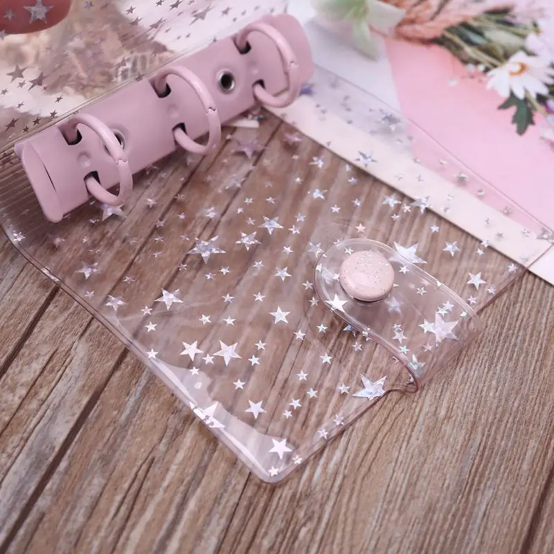 

Transparent Star 3 Holes Mini PVC Loose Leaf Binder Notebook File Folder Cover Dropshipping