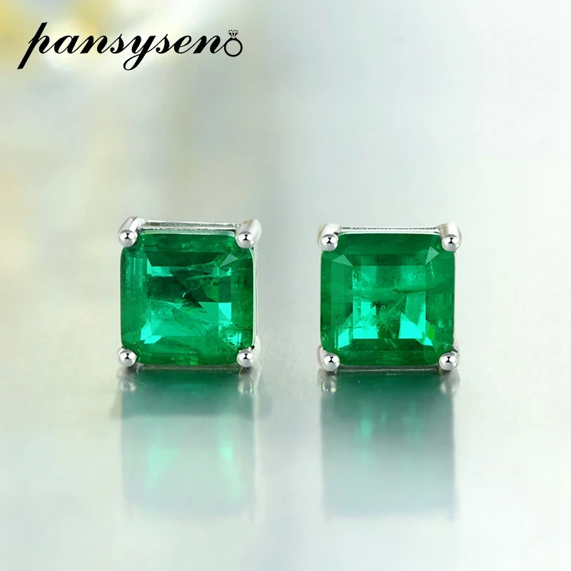 PANSYSEN Подвески реальные 925 стерлингового серебра 7MM квадратной огранкой изумруд