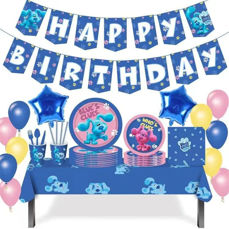 

Cartoon Dog Blues Clues Themed Disposable Tableware Cup Plate Napkin Kids Birthday Baby Shower Supplies Cute Pet Party Decor