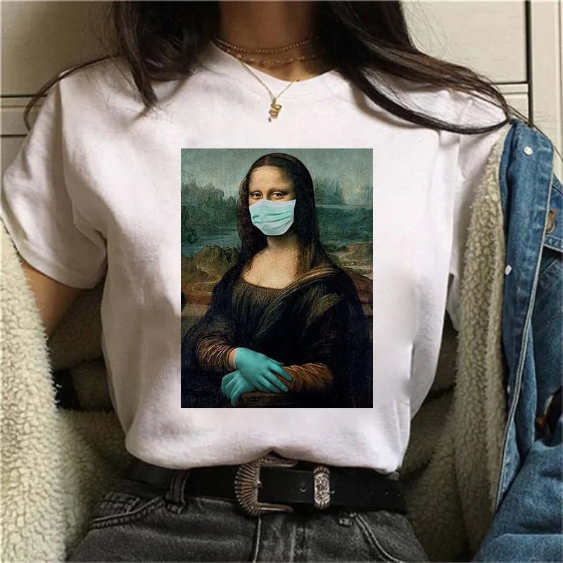 

Mona Lisa Mask Aesthetic Harajuku T Shirt Women Ullzang Vintage Graphic T-shirt Funny Cartoon 90s Tshirt Tees Casual White Tops