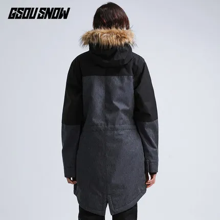 Женская лыжная куртка с меховым капюшоном GSOU ветрозащитная Водонепроницаемая