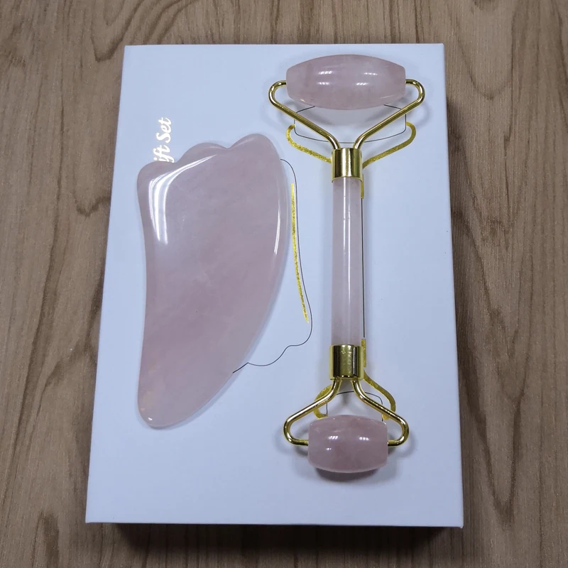 Розовый КВАРЦЕВЫЙ роликовый массажер для лица лифтинг инструмент натуральный