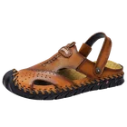 Новинка; Мужские сандалии из мягкой натуральной кожи; Классическая удобная повседневная обувь в римском стиле; Летние пляжные мужские сандалии; Большие размеры 38-48