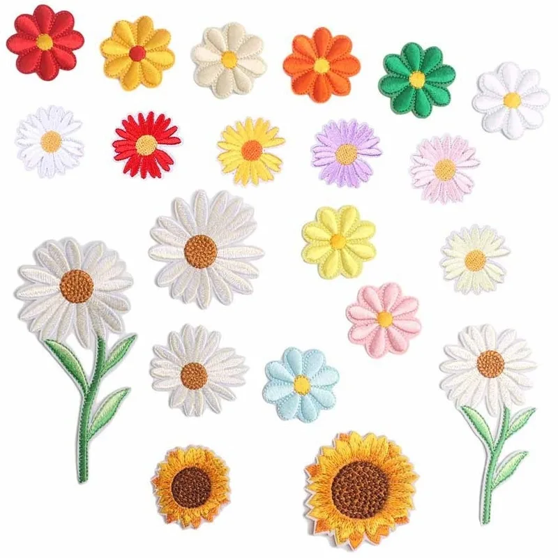 

20pcs/lot Embroidery Patch Daisy Sunflower women shirt dress Clothing Decoration Sewing Accessories Iron Heat Transfer Applique