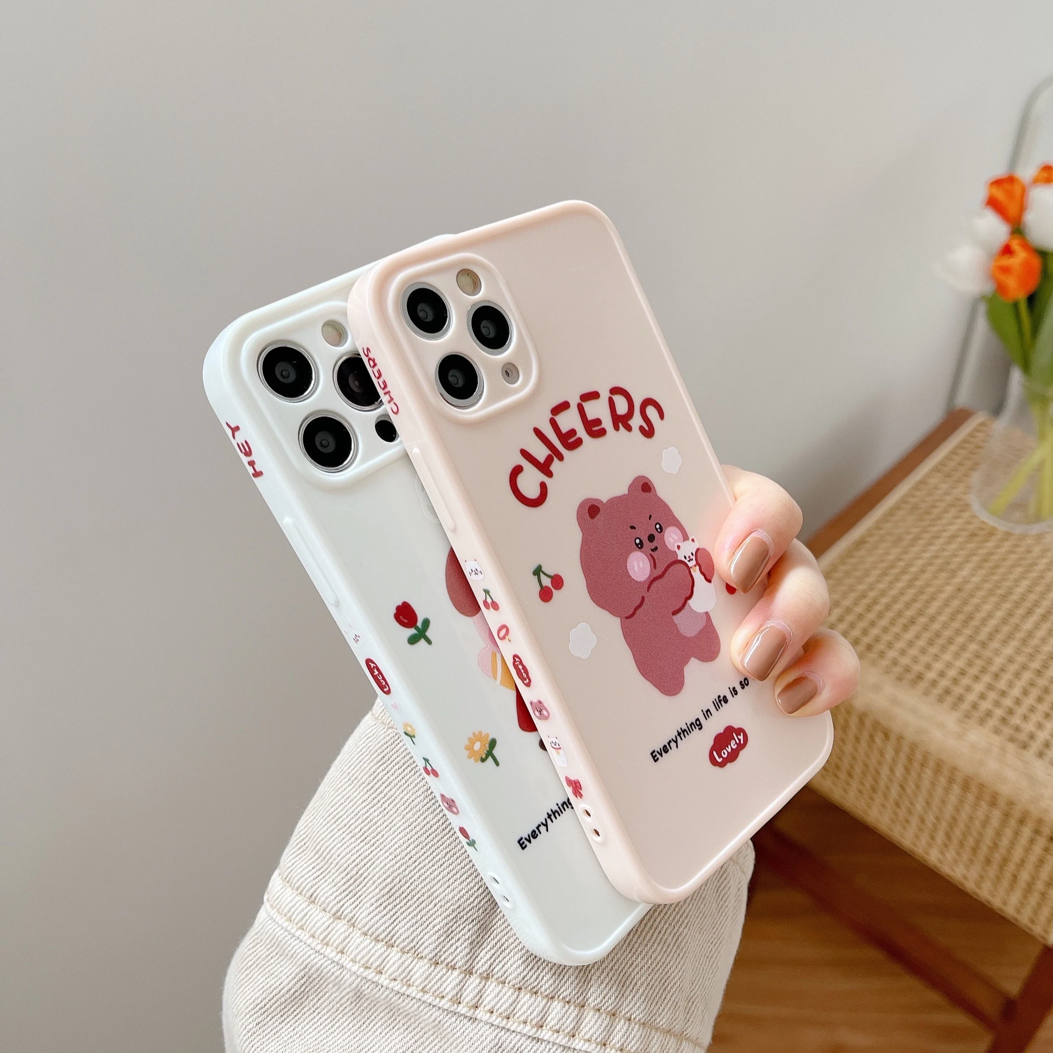 

Lovely Cartoon Brown Bear Cases for iPhone 12 Pro Max XR XS 7 8 Plus Silicon Border Cartoon Girl Cover For iPhone 12mini 11 pro