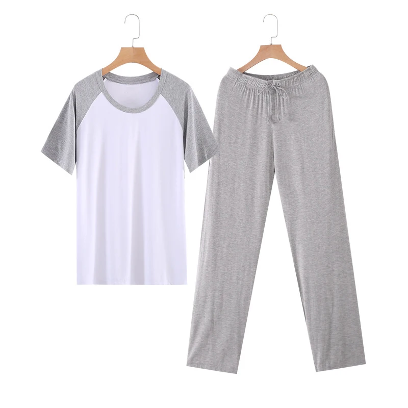 Modal Pajamas Set Cotton Sleepwear for Men Summer Homewear Short Sleeve Long Pants Casual Yought Teenagers Lounge Wear T Shirt