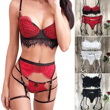 Fashion 3pc Women Lace Sexy Lingerie Straps Bra And Panty Garter Set Underwear   Hot Erotic Babydoll Nightdress