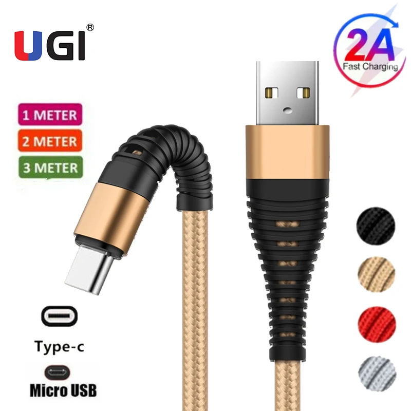 

UGI 2A Fast Charging Cable Charge Type C USB C Cable Micro USB Cable Nylon Braided Fast Charger Data Sync Transfer Phone Cable