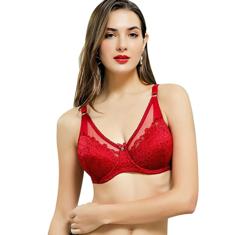 Женское нижнее белье, сексуальный кружевной бюстгальтер, бюстгальтер без косточек с регулируемыми бретелями на косточках, плюс размер, C D, полная чашка, Сетчатое дышащее женское нижнее белье