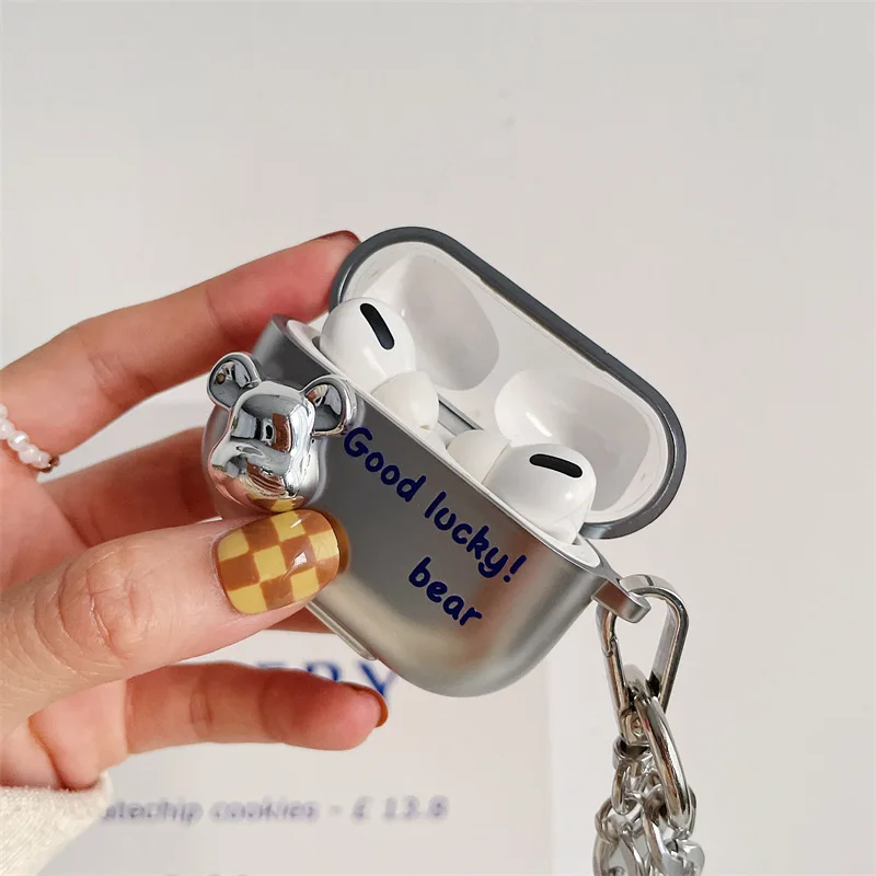 

Matte Electroplated Chains Bear Head 2021 AirPods 3 Case Apple AirPods 2 Case Cover AirPods Pro Case IPhone Earphone Accessories