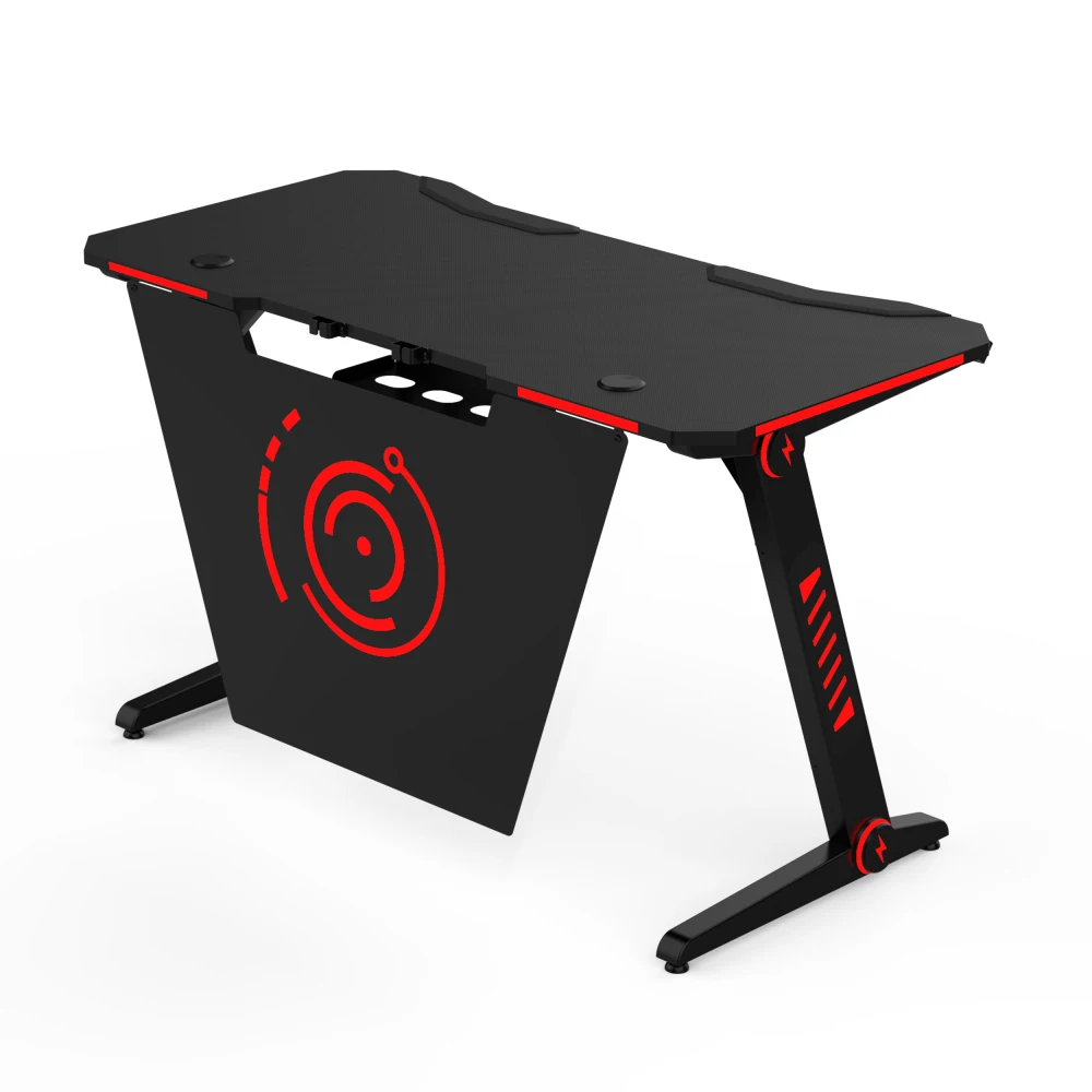 

US Stock Gaming Desk Z-Shaped Computer Desk Gamer Workstation with RGB LED Lights Headphone Hook