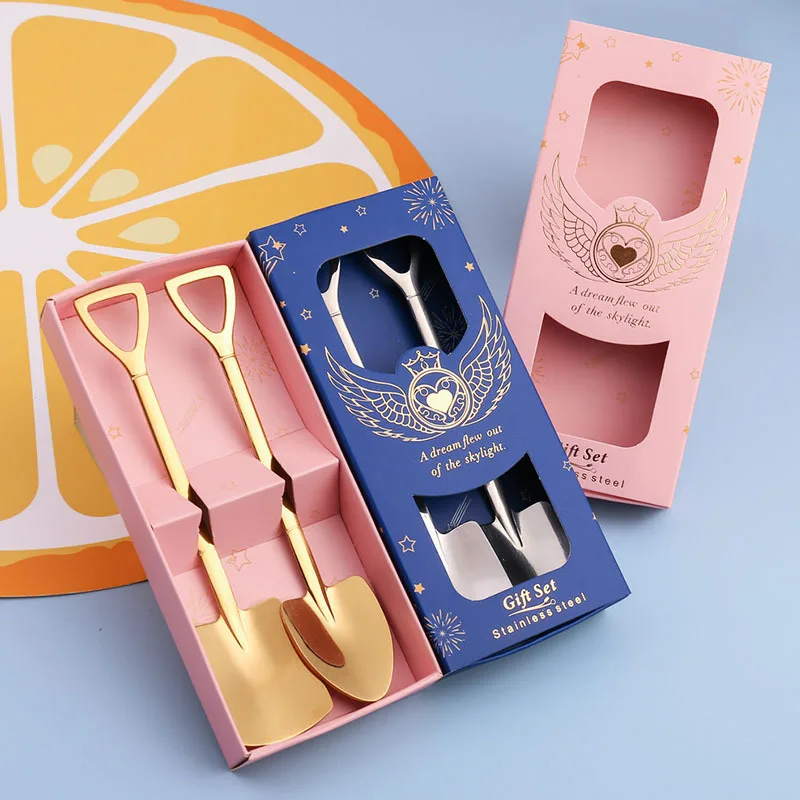 

Creative Stainless Steel Tableware Dessert Spoon Fork Set Stirring Mixing Ice Cream Cake Coffee Spoon Watermelon Fruit Fork Set