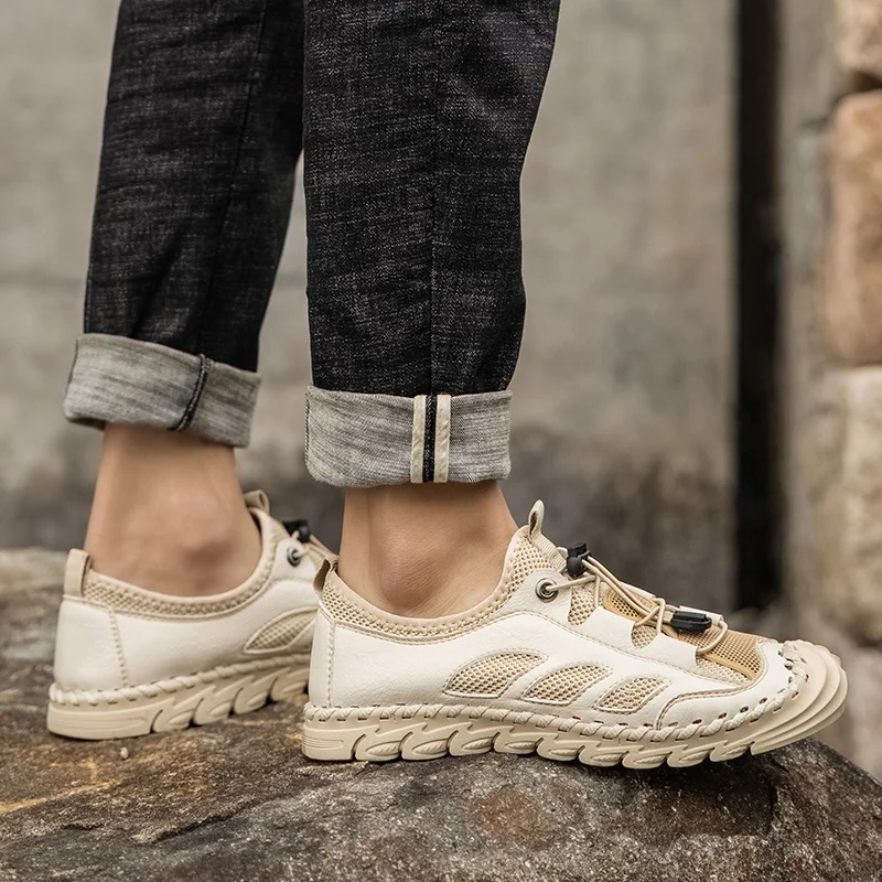 

Men's casual shoes fashion summer sneakers leather fashion outdoor handmade summer light breathable mesh shoes men sandals