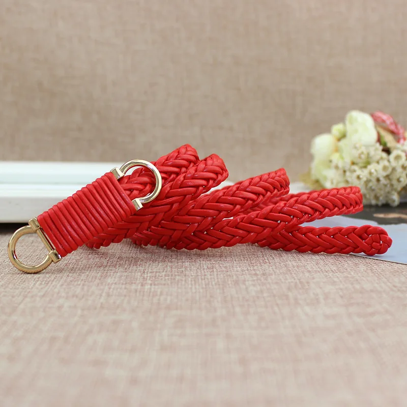 Модный плетеный кожаный ремень женский пояс на талию тонкая Пряжка однотонный