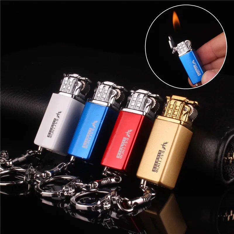 

New unique small mini key chain lighter creative open flame grinding wheel lighter outdoor spare lighter convenient to carry