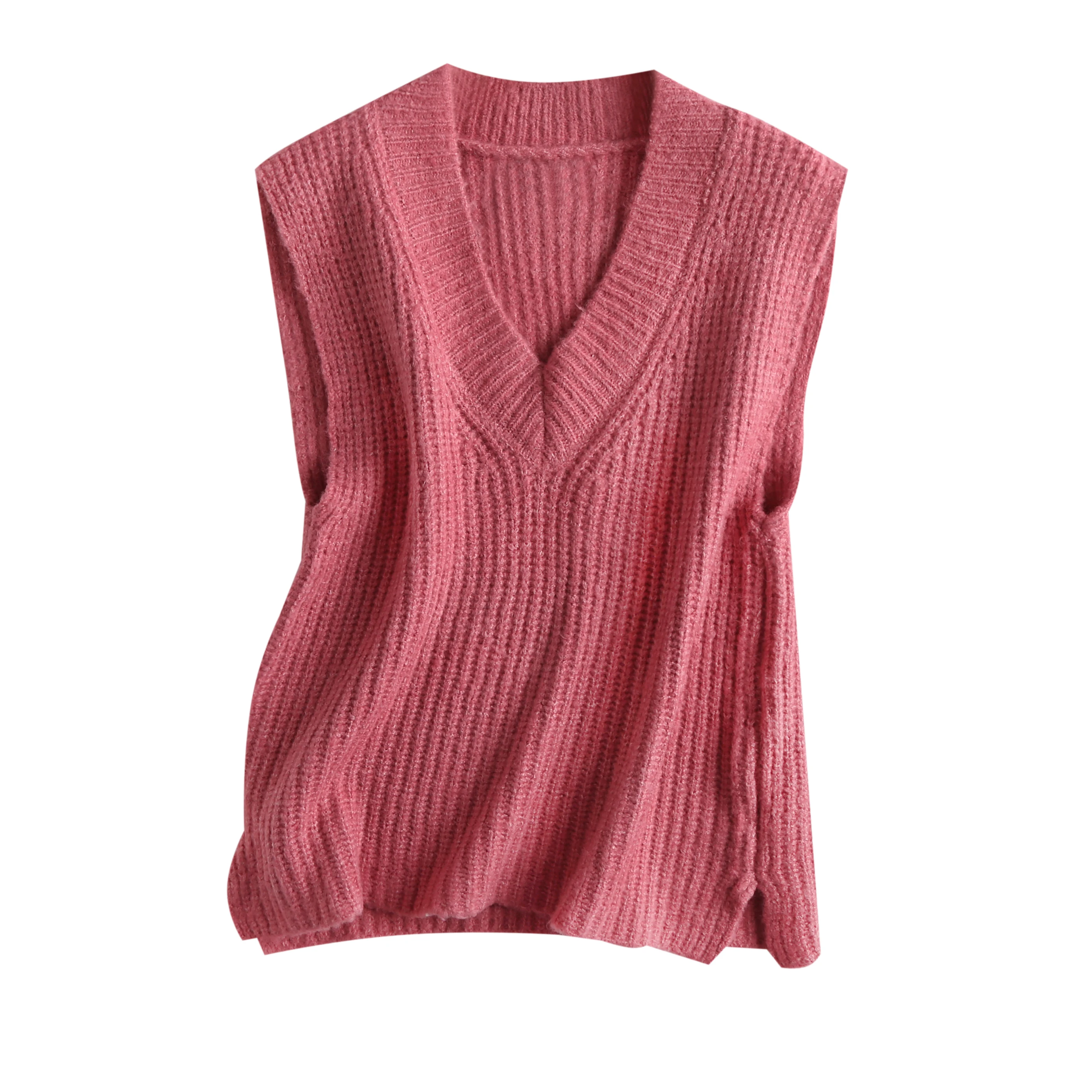 

Осенний качественный свитер без рукавов с V-образным вырезом, женский модный обычный пуловер, вязаный жилет для женщин, женские жилеты в Кор...